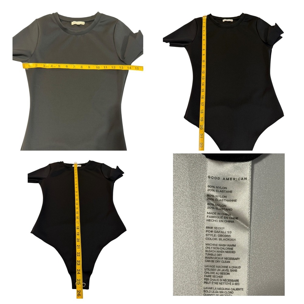 Good American Compression Crew Neck Bodysuit Black 1 Thong Short Sleeve GB0365 - Picture 6 of 13